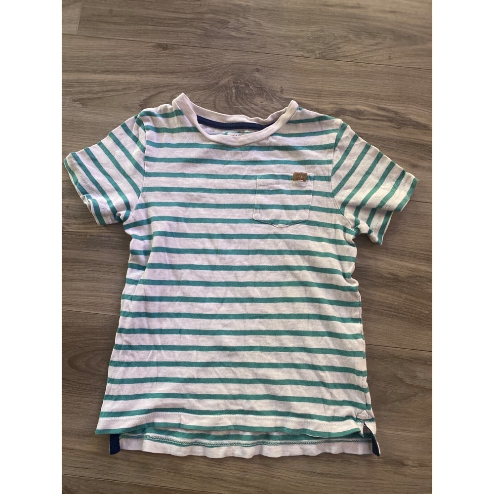 H&M Boys Green White Striped T Shirt Short Sleeve Pocket Tee Youth Size 4‑6Y